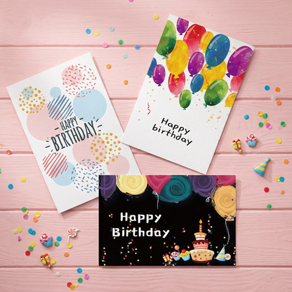 24 PCS Black Gold Happy Birthday Cards Set, Assorted Birthday Greeting Cards with Envelopes