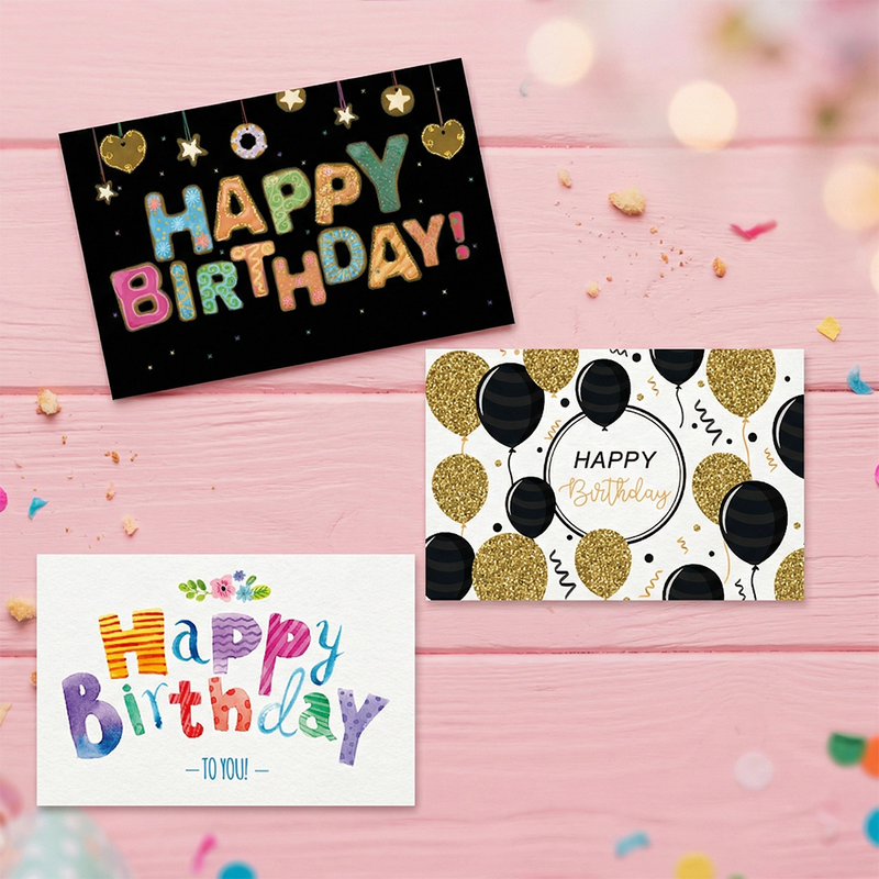24 PCS Black Gold Happy Birthday Cards Set, Assorted Birthday Greeting Cards with Envelopes