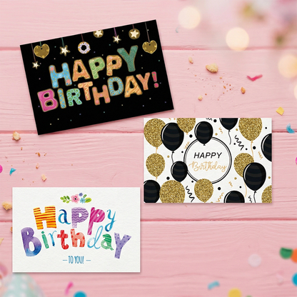24 PCS Black Gold Happy Birthday Cards Set, Assorted Birthday Greeting Cards with Envelopes