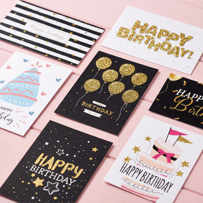 24 PCS Black Gold Happy Birthday Cards Set, Assorted Birthday Greeting Cards with Envelopes