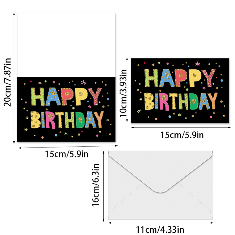 24 PCS Black Gold Happy Birthday Cards Set, Assorted Birthday Greeting Cards with Envelopes
