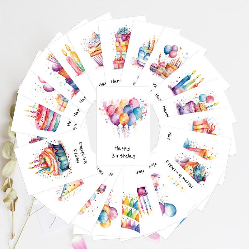 24 PCS Watercolor Happy Birthday Cards Pack, Assorted Designs Cards with Envelopes