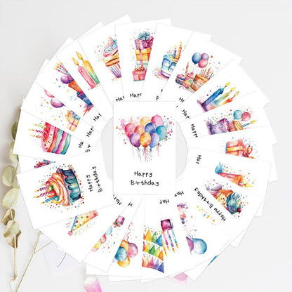 24 PCS Watercolor Happy Birthday Cards Pack, Assorted Designs Cards with Envelopes