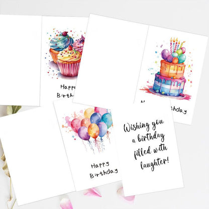 24 PCS Watercolor Happy Birthday Cards Pack, Assorted Designs Cards with Envelopes