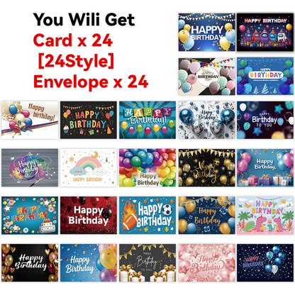 Happy Birthday Greeting Cards Set, 24Pcs Birthday Note Cards with Envelopes