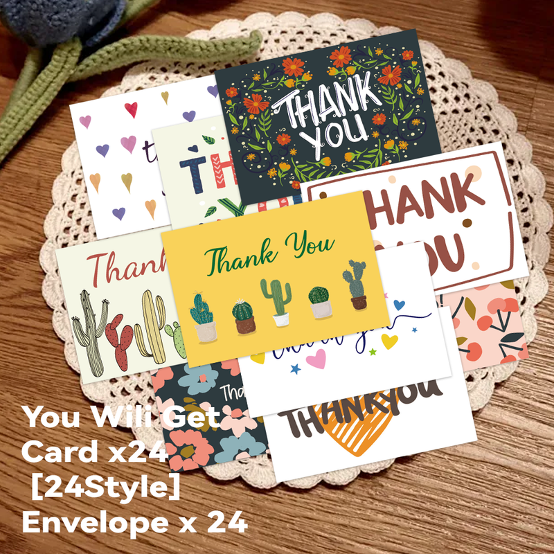 24-Piece Thank You Card Set, Greeting Note Cards with Envelopes, Greeting Card Set