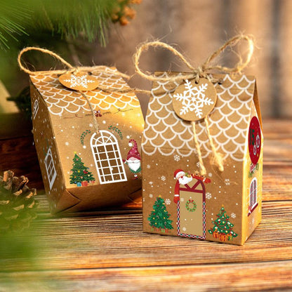 Vintage Christmas House Treat Boxes, 3 Designs Gingerbread House Paper Boxes 24 Pcs Set