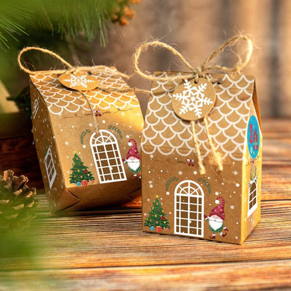 Vintage Christmas House Treat Boxes, 3 Designs Gingerbread House Paper Boxes 24 Pcs Set