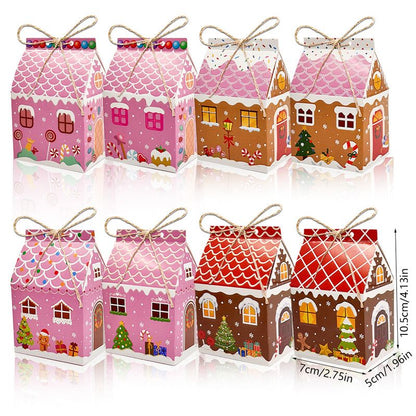 Colorful Gingerbread House Christmas Boxes, 4 Designs Candy Cookie Paper Boxes 24 Pcs Set