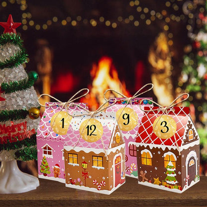 Colorful Gingerbread House Christmas Boxes, 4 Designs Candy Cookie Paper Boxes 24 Pcs Set