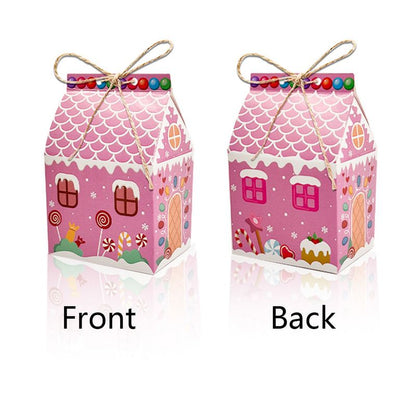 Colorful Gingerbread House Christmas Boxes, 4 Designs Candy Cookie Paper Boxes 24 Pcs Set