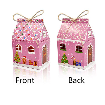 Colorful Gingerbread House Christmas Boxes, 4 Designs Candy Cookie Paper Boxes 24 Pcs Set