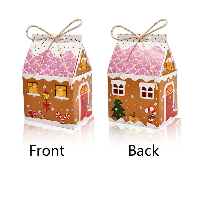 Colorful Gingerbread House Christmas Boxes, 4 Designs Candy Cookie Paper Boxes 24 Pcs Set