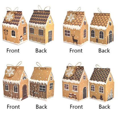 Plain Kraft Christmas House Gift Boxes, 4 Designs Gingerbread House Treat Boxes 24 Pcs Set