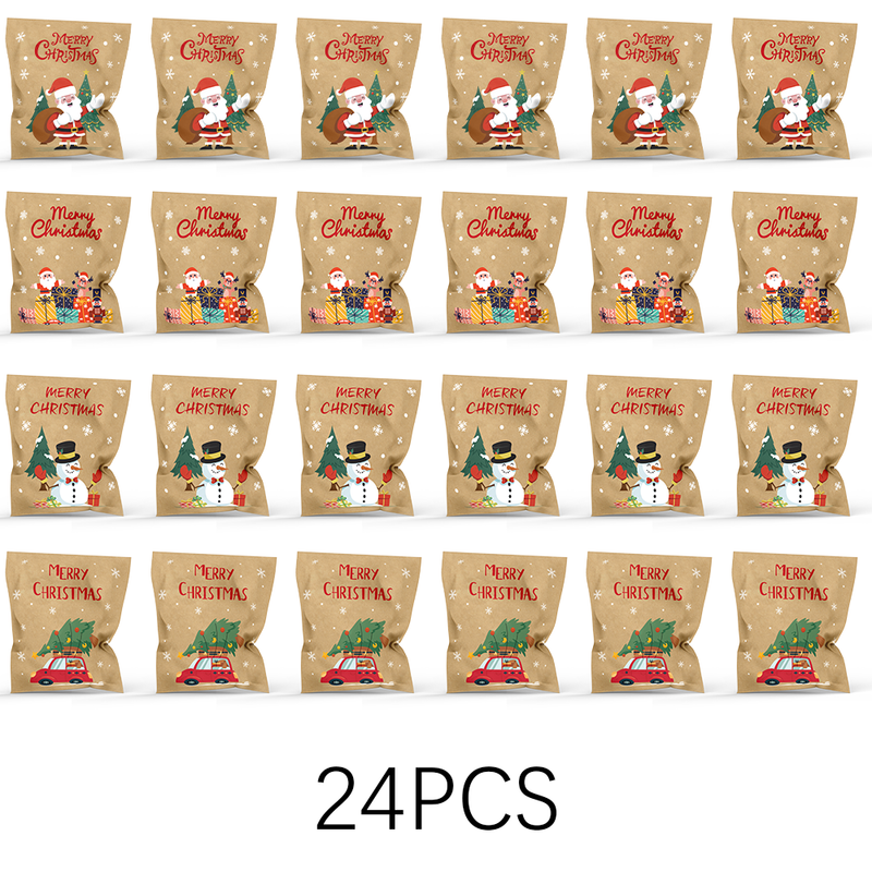 Cartoon Santa Christmas Kraft Gift Bags, 24Pcs Holiday Candy Treat Paper Bags Set