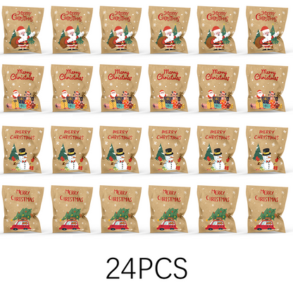 Cartoon Santa Christmas Kraft Gift Bags, 24Pcs Holiday Candy Treat Paper Bags Set