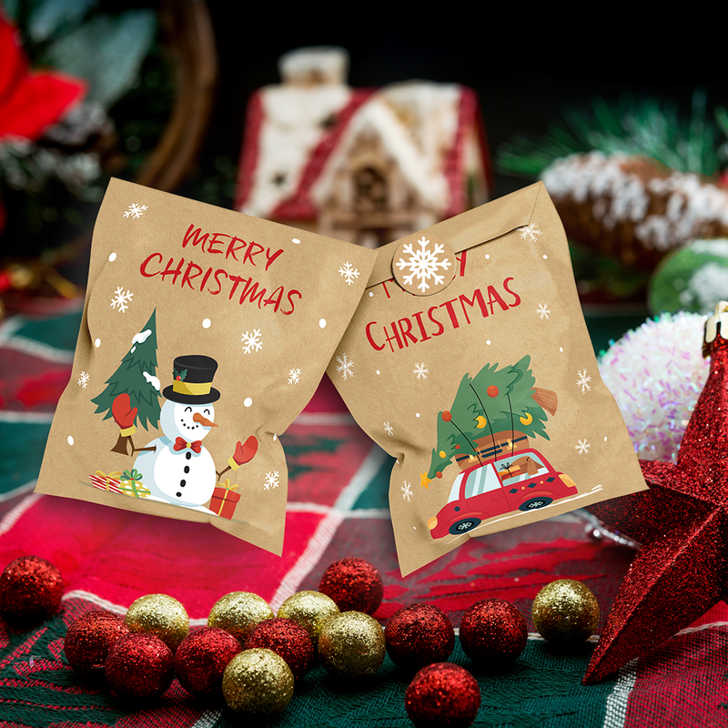 Cartoon Santa Christmas Kraft Gift Bags, 24Pcs Holiday Candy Treat Paper Bags Set