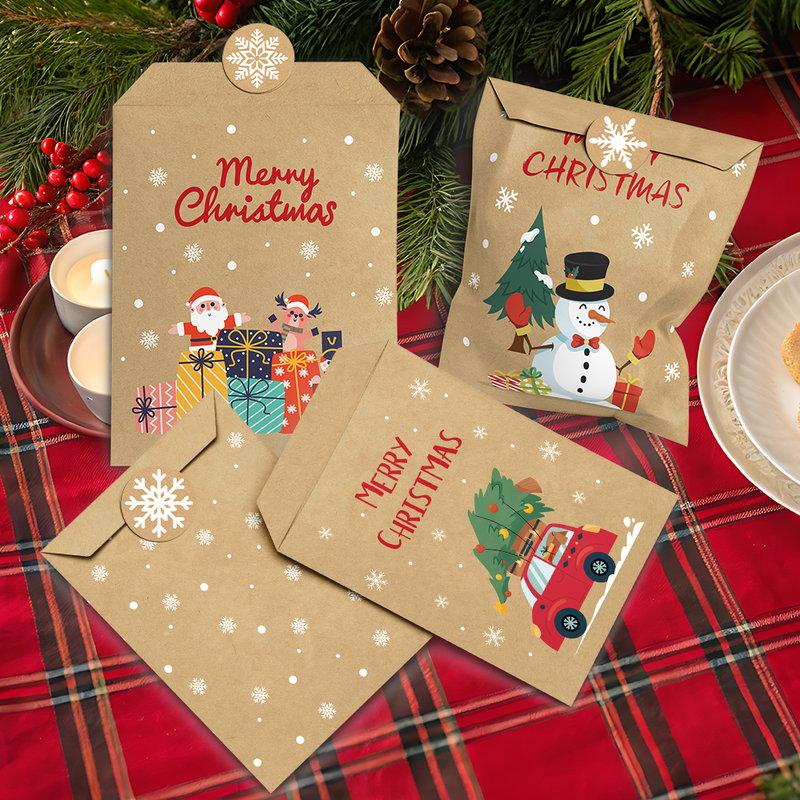 Cartoon Santa Christmas Kraft Gift Bags, 24Pcs Holiday Candy Treat Paper Bags Set