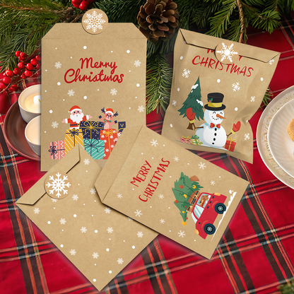 Cartoon Santa Christmas Kraft Gift Bags, 24Pcs Holiday Candy Treat Paper Bags Set