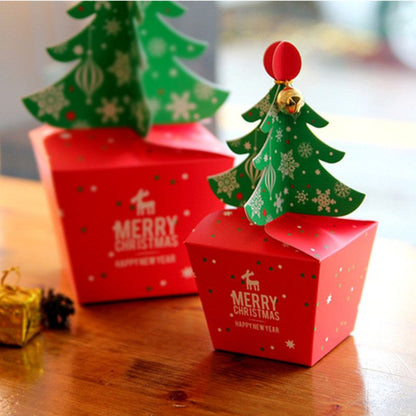 3D Christmas Tree Gift Boxes, Christmas Apple Candy Packaging Box Set Includes 10 Boxes & 10 Bells-L