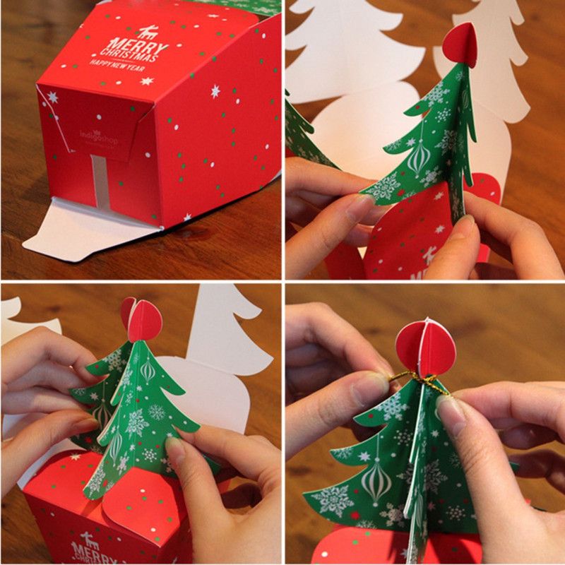 3D Christmas Tree Gift Boxes, Christmas Apple Candy Packaging Box Set Includes 10 Boxes & 10 Bells-L