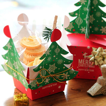 3D Christmas Tree Gift Boxes, Christmas Apple Candy Packaging Box Set Includes 10 Boxes & 10 Bells-S