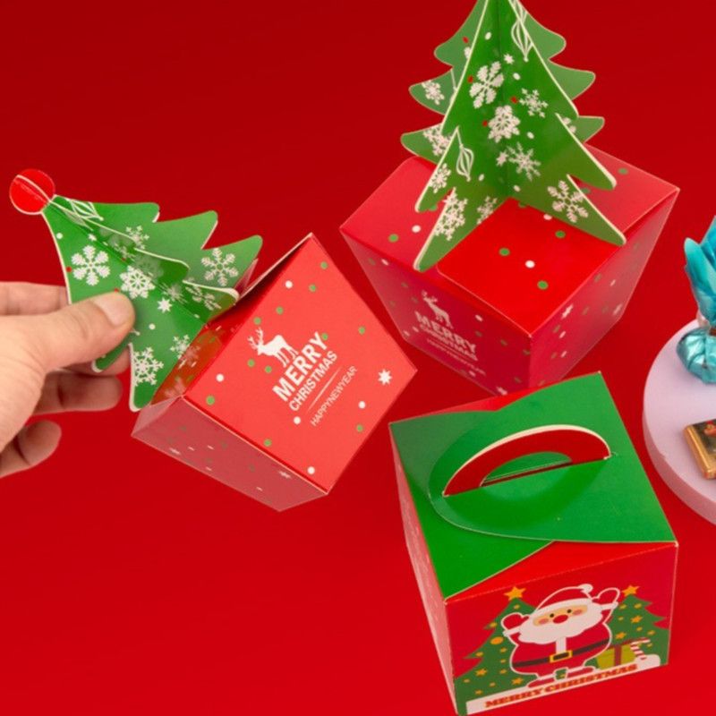 3D Christmas Tree Gift Boxes, Christmas Apple Candy Packaging Box Set Includes 10 Boxes & 10 Bells-S