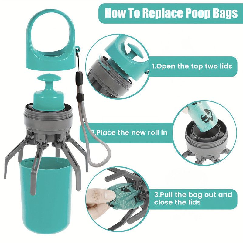 Orange - 6-Claw Portable Pet Poop Picker, Outdoor Pet Poop Pick-Up Tool, Plus a Free Roll of Trash Bags