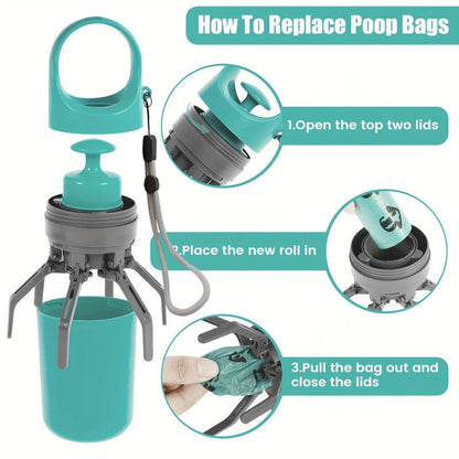 Orange - 6-Claw Portable Pet Poop Picker, Outdoor Pet Poop Pick-Up Tool, Plus a Free Roll of Trash Bags