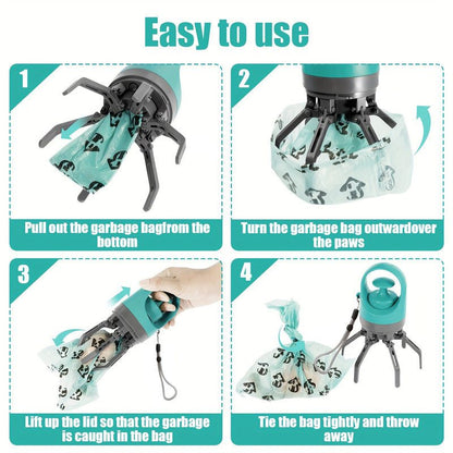 Orange - 6-Claw Portable Pet Poop Picker, Outdoor Pet Poop Pick-Up Tool, Plus a Free Roll of Trash Bags