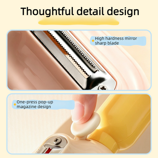 Storage-Type Vegetable Peeler, One-Button Pop-Up to Prevent Peel Splashing, Stainless Steel Fruit Peeling Tool—Yellow