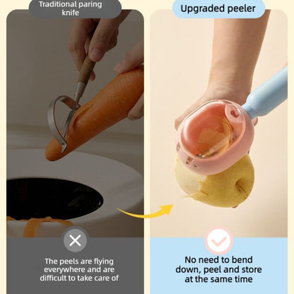 Storage-Type Vegetable Peeler, One-Button Pop-Up to Prevent Peel Splashing, Stainless Steel Fruit Peeling Tool—Yellow