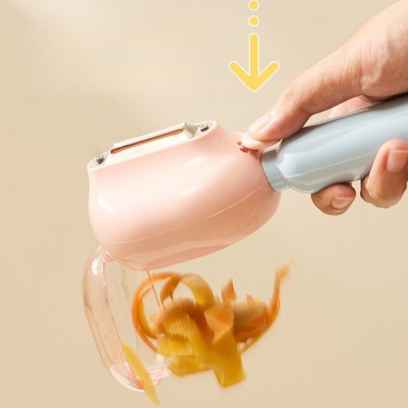 Storage-Type Vegetable Peeler, One-Button Pop-Up to Prevent Peel Splashing, Stainless Steel Fruit Peeling Tool—Yellow