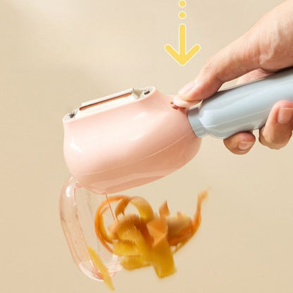 Storage-Type Vegetable Peeler, One-Button Pop-Up to Prevent Peel Splashing, Stainless Steel Fruit Peeling Tool—Yellow
