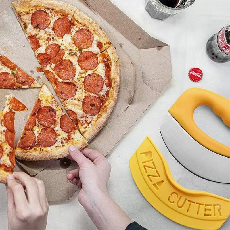 Stainless Steel Pizza Cutter with Protective Cover, Multi-purpose Dough Slicer—Yellow
