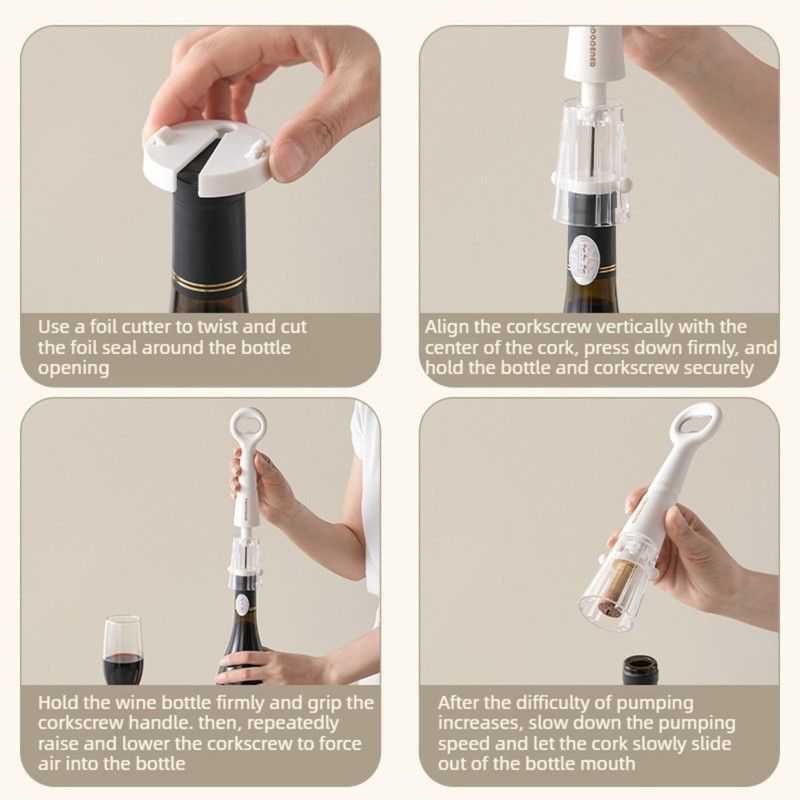 Air Pressure Wine Opener, 2-in-1 Portable Wine & Beer Bottle Opener for Home Use—White
