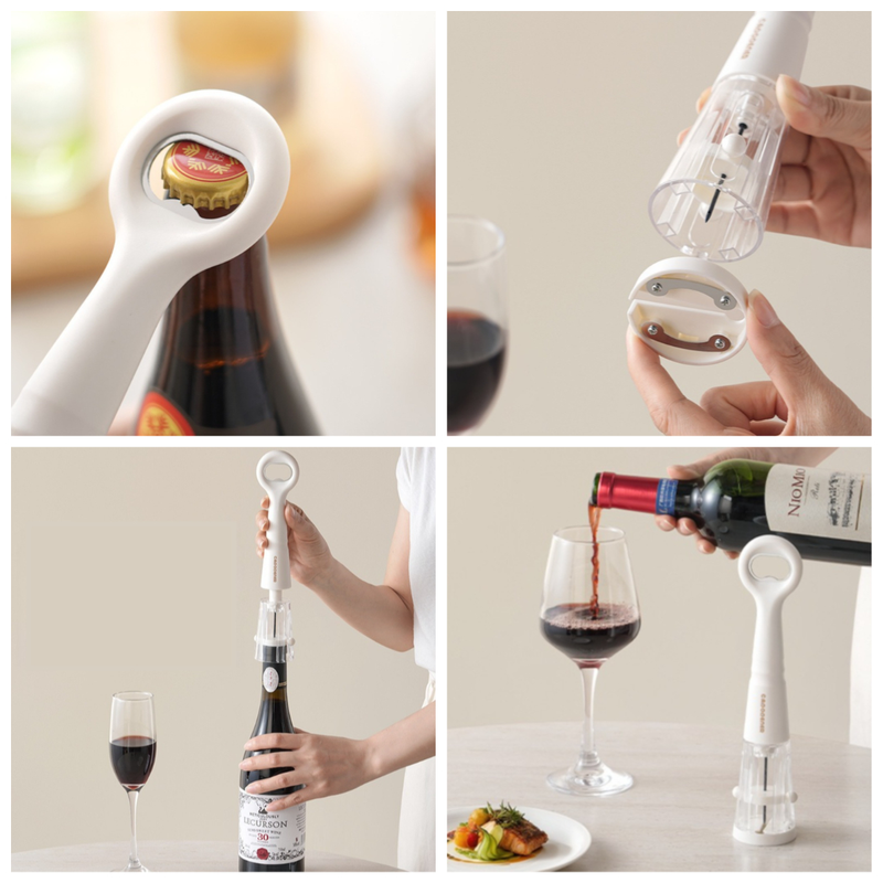 Air Pressure Wine Opener, 2-in-1 Portable Wine & Beer Bottle Opener for Home Use—White