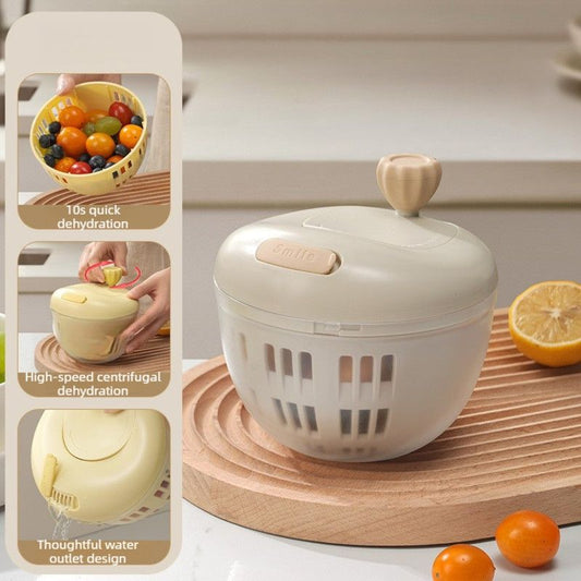 Hand-Crank Fruit & Vegetable Spinner, Manual Salad Dryer, Kitchen Washing and Draining Basket—Gray