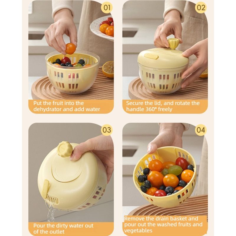 Hand-Crank Fruit & Vegetable Spinner, Manual Salad Dryer, Kitchen Washing and Draining Basket—Gray
