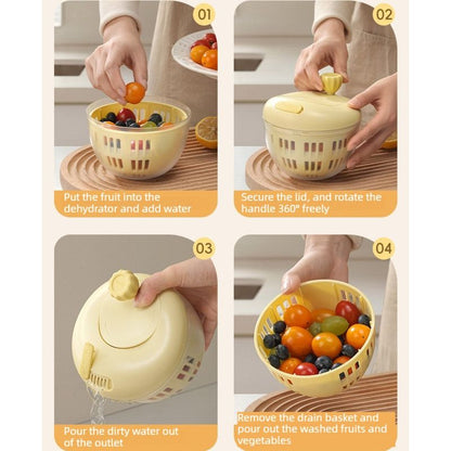 Hand-Crank Fruit & Vegetable Spinner, Manual Salad Dryer, Kitchen Washing and Draining Basket—Gray
