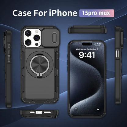 Red Warrior 2-in-1 Magnetic Sliding Lens Case black for iPhone 15 Pro Max
