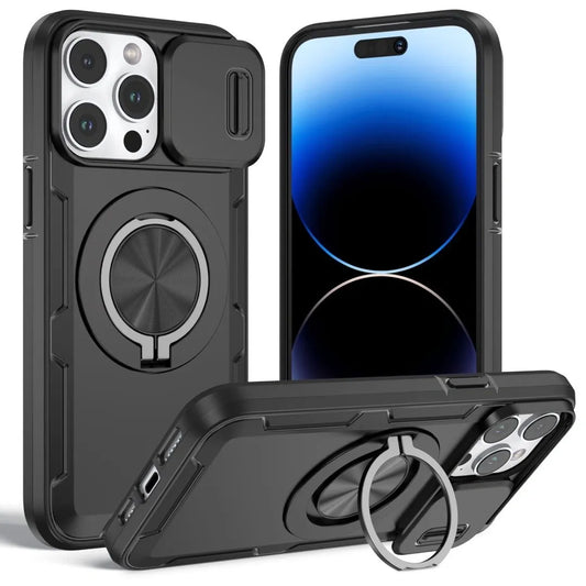 Red Warrior 2-in-1 Magnetic Sliding Lens Case black for iPhone 15 Pro