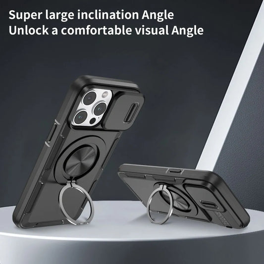 Red Warrior 2-in-1 Magnetic Sliding Lens Case black for iPhone 15 Pro