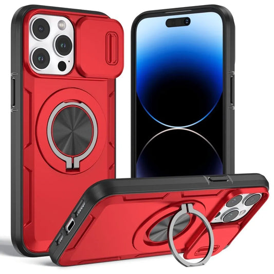 Red Warrior 2-in-1 Magnetic Sliding Lens Case Red for iPhone 15 Pro