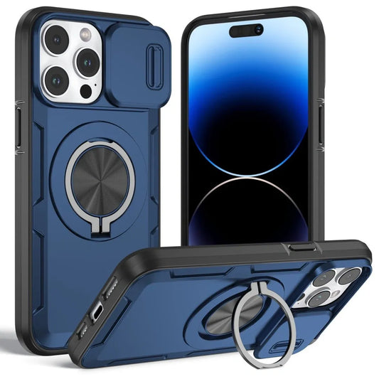 Red Warrior 2-in-1 Magnetic Sliding Lens Case blue for iPhone 15 Pro Max