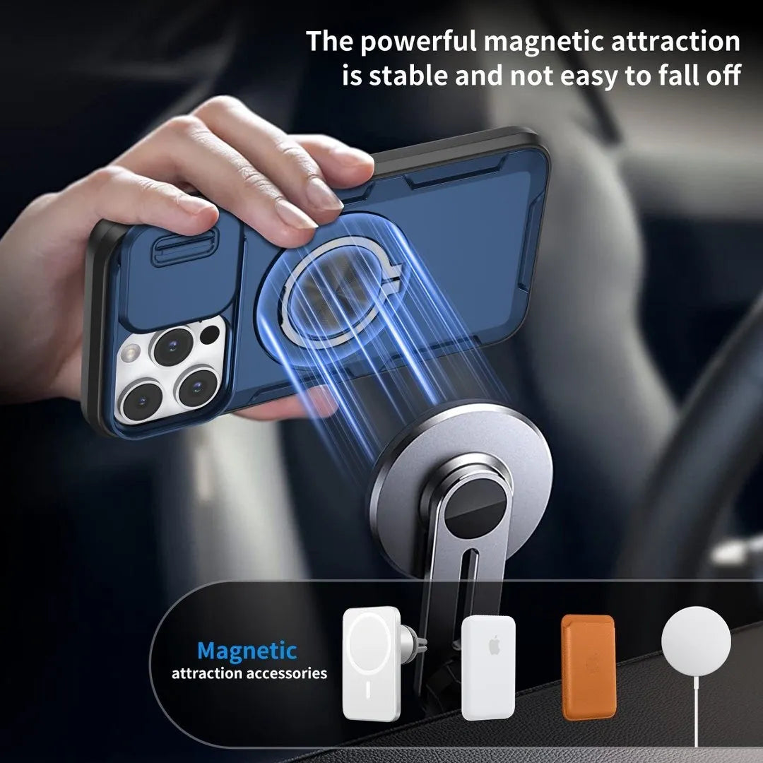 2-in-1 Magnetic Sliding Lens Case, Blue for iPhone 15 Pro Max