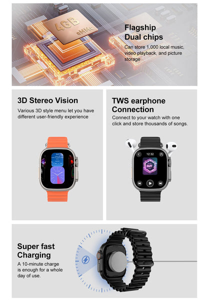 DT Ultra 4 Smart Watch Full Touch Screen Fitness Tracker for Men Women，Orange