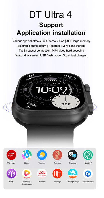 DT Ultra 4 Smart Watch Full Touch Screen Fitness Tracker for Men Women，black
