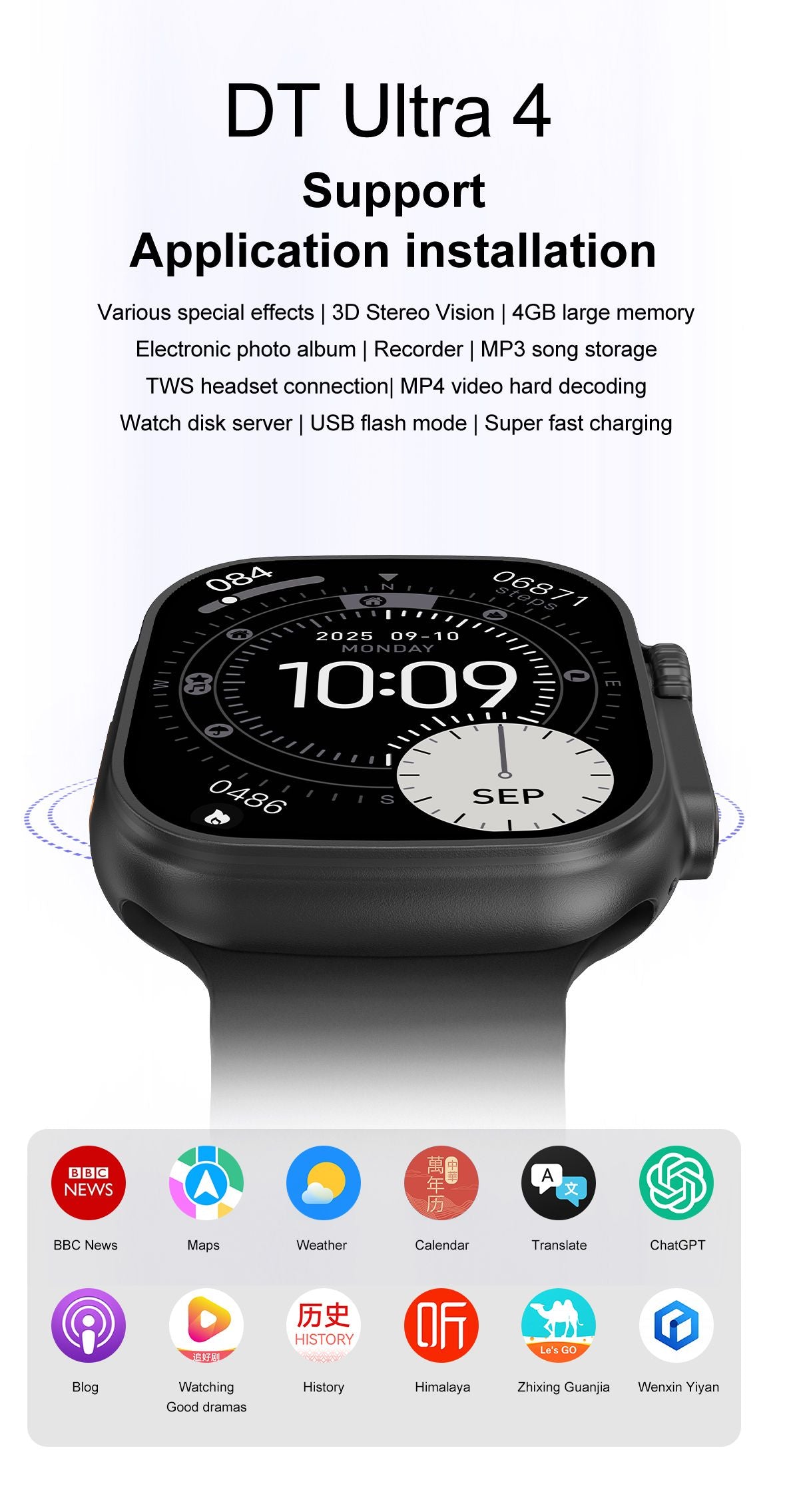 DT Ultra 4 Smart Watch Full Touch Screen Fitness Tracker for Men Women，White