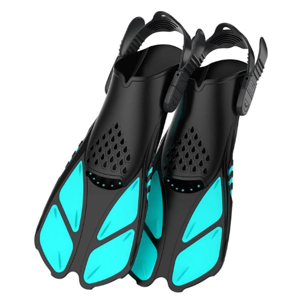 Pair of Snorkel Fins Diving Swim Fins Adjustable Open Heel Swimming Barefoot Flippers Cyan - L